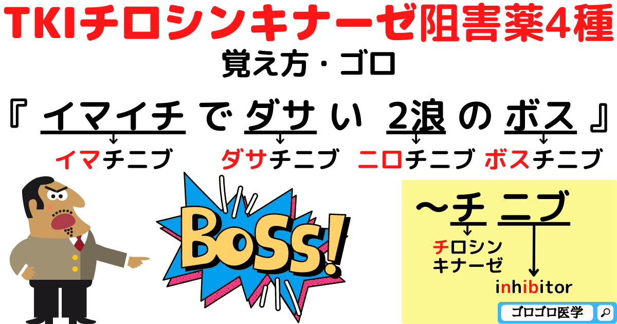 TKIチロシンキナーゼ阻害薬「イマチニブ」4種の覚え方・ゴロ【CBT国試対策】 ゴロゴロ医学